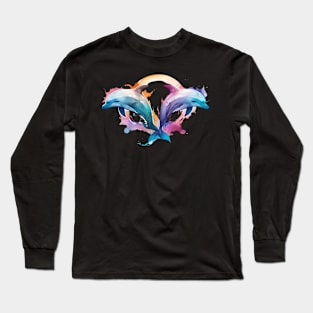 A dynamic dolphin design in a vibrant watercolor style, dolphin gift Long Sleeve T-Shirt